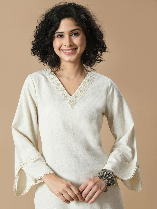 Sangria Embroidered Thread Work Pure Cotton Kurta with Palazzos