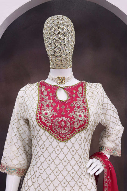 Anaita White Embroidered Silk Stitched Dhoti Suit