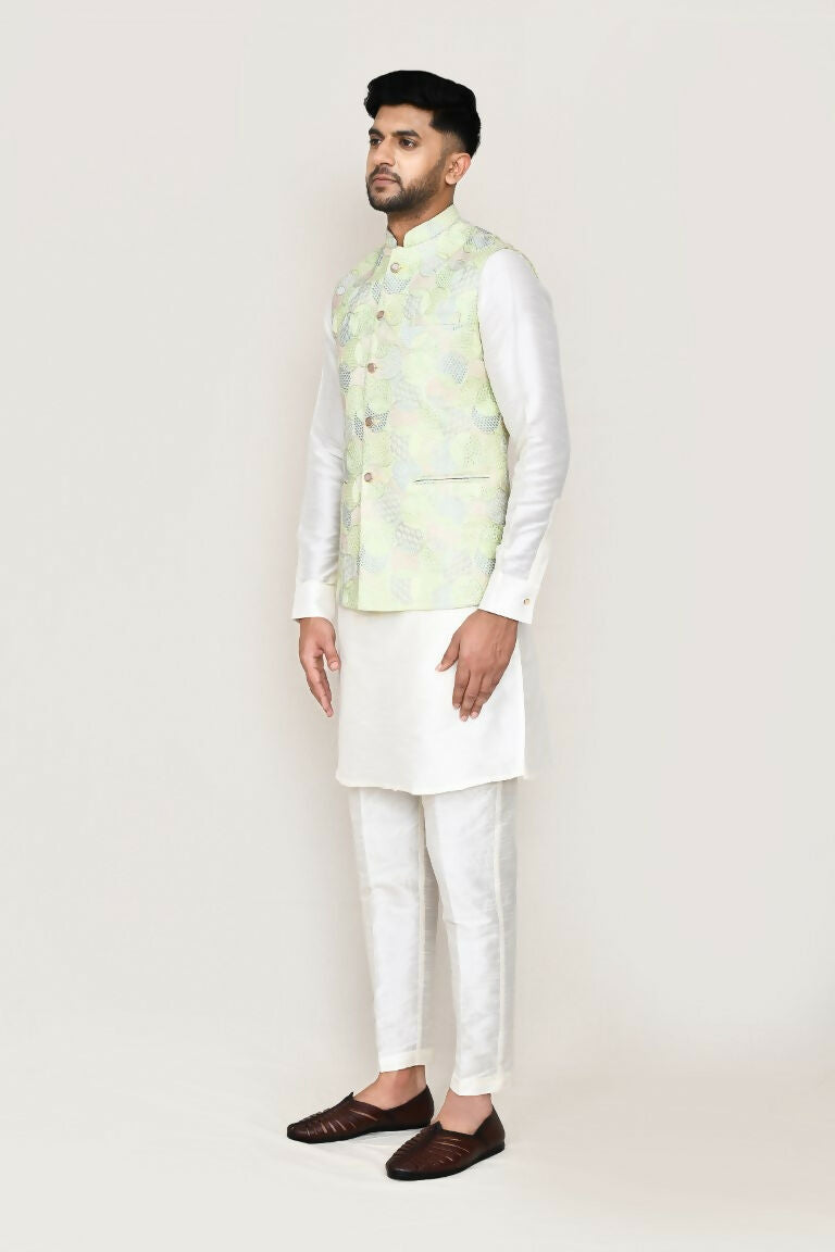 Joban Fashion Green Colored Art Silk Based Full Embroidered Work Men's Jacket