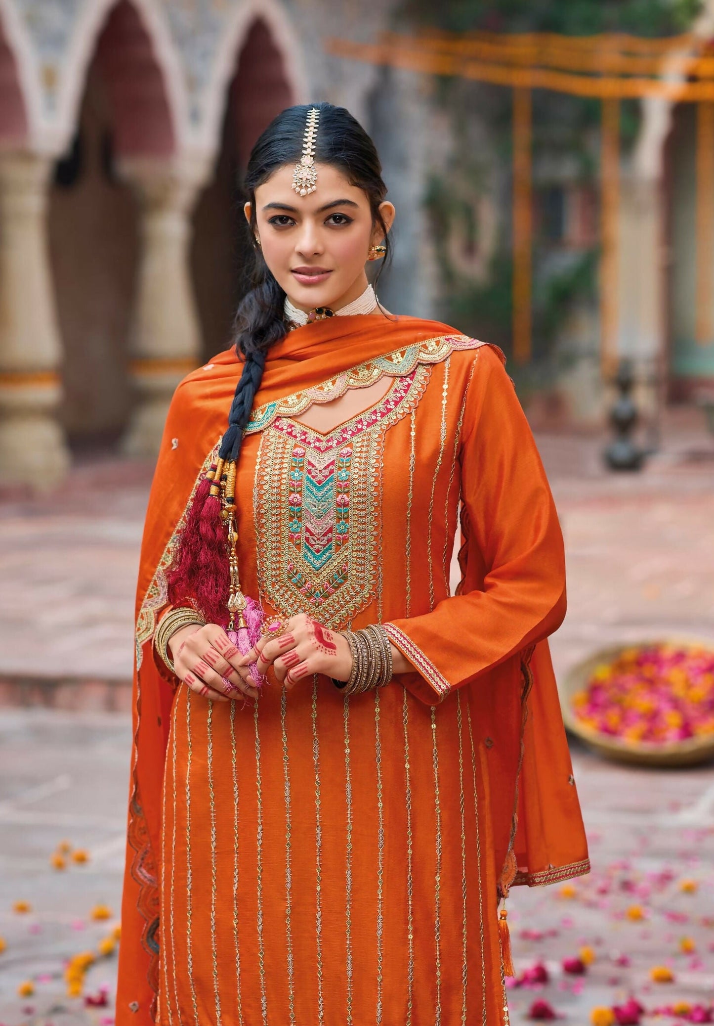 Anaita Coral Premium Embroidery Dhaga Sequin Work Ready Made Suit