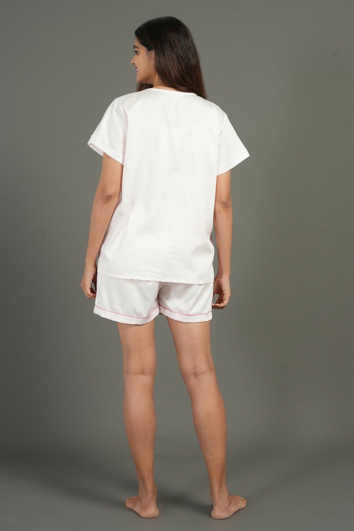 Breathables Women Cotton Night Suit Shirt And Shorts Co-Ord Set I Nightwear | Loungewear Set In Solid Colours