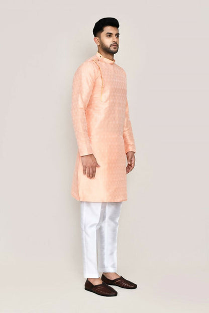 Joban Fashion Peach Colored Jacquard Silk Fabric Kurta With Straight Fit Pant