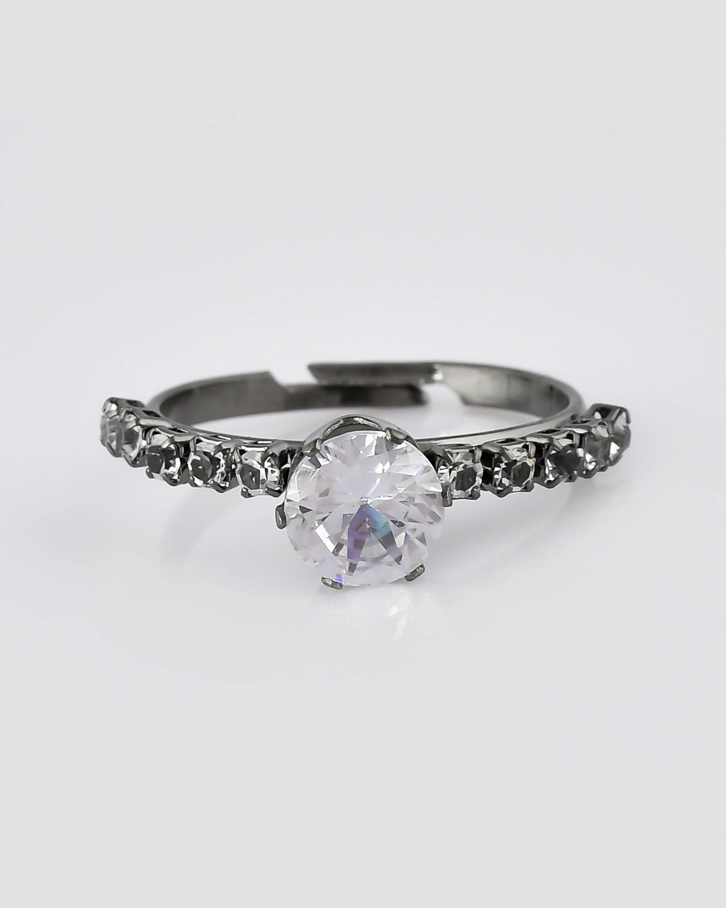 VOJ white CZ-detail Stainless Steel Cubic Zirconia Rhodium Plated Adjustable Finger Ring
