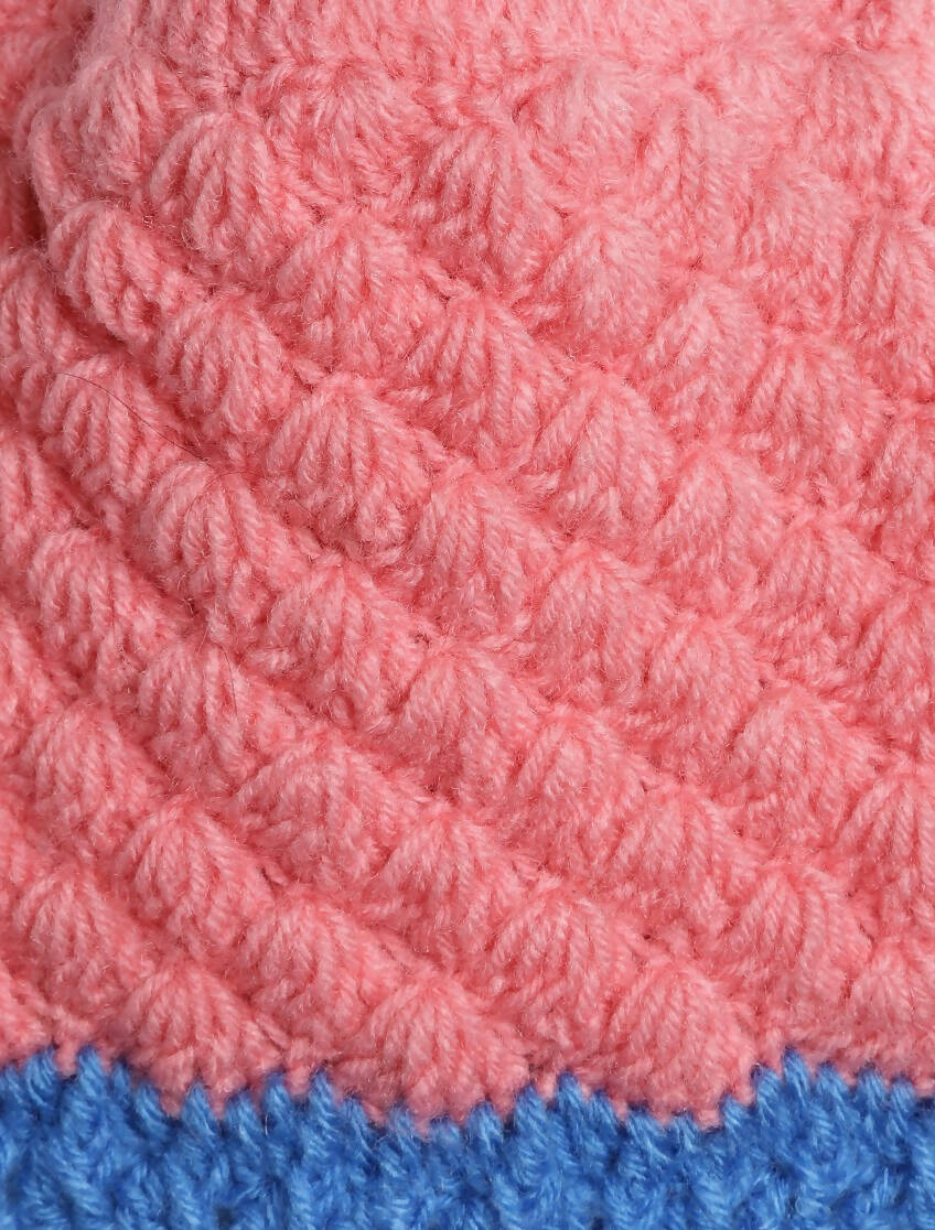 Chutput Kids Woollen Hand Knitted Pom Pom Design Cap - Pink
