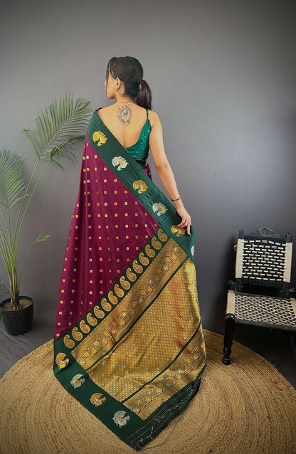 Joban Fashion Dark Green Butti Banarasi Silk Sarees