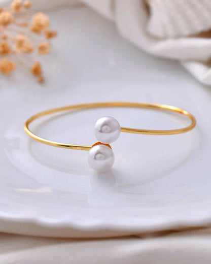 VOJ One Gram Gold-Polished Pearl Studded Bracelet