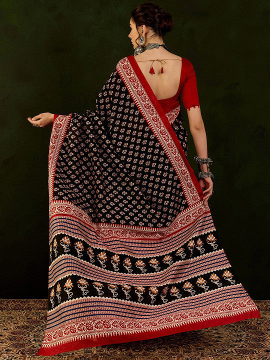 Sangria Printed Dabu Saree With Blouse Piece