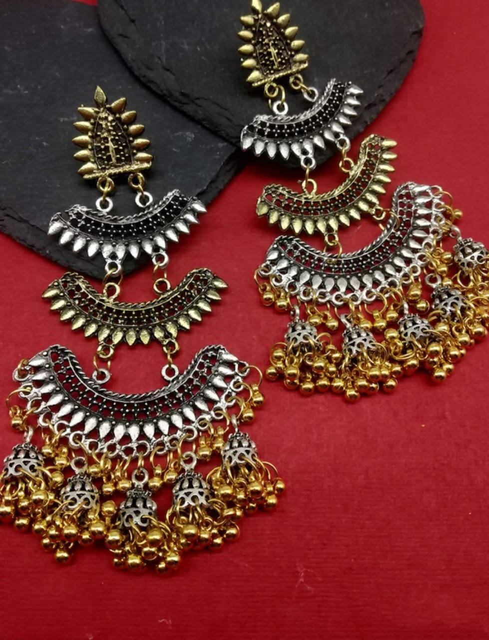 Mominos Fashion Beautiful Silver & Gold Earrings with Jhumkas Design