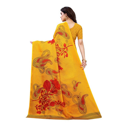 Vamika Printed Jute Silk Yellow Saree (Leo Yellow)