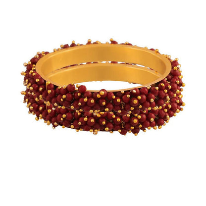 Mominos Fashion Joharkamal Gold-Polished Maroon Beads Work Bangles