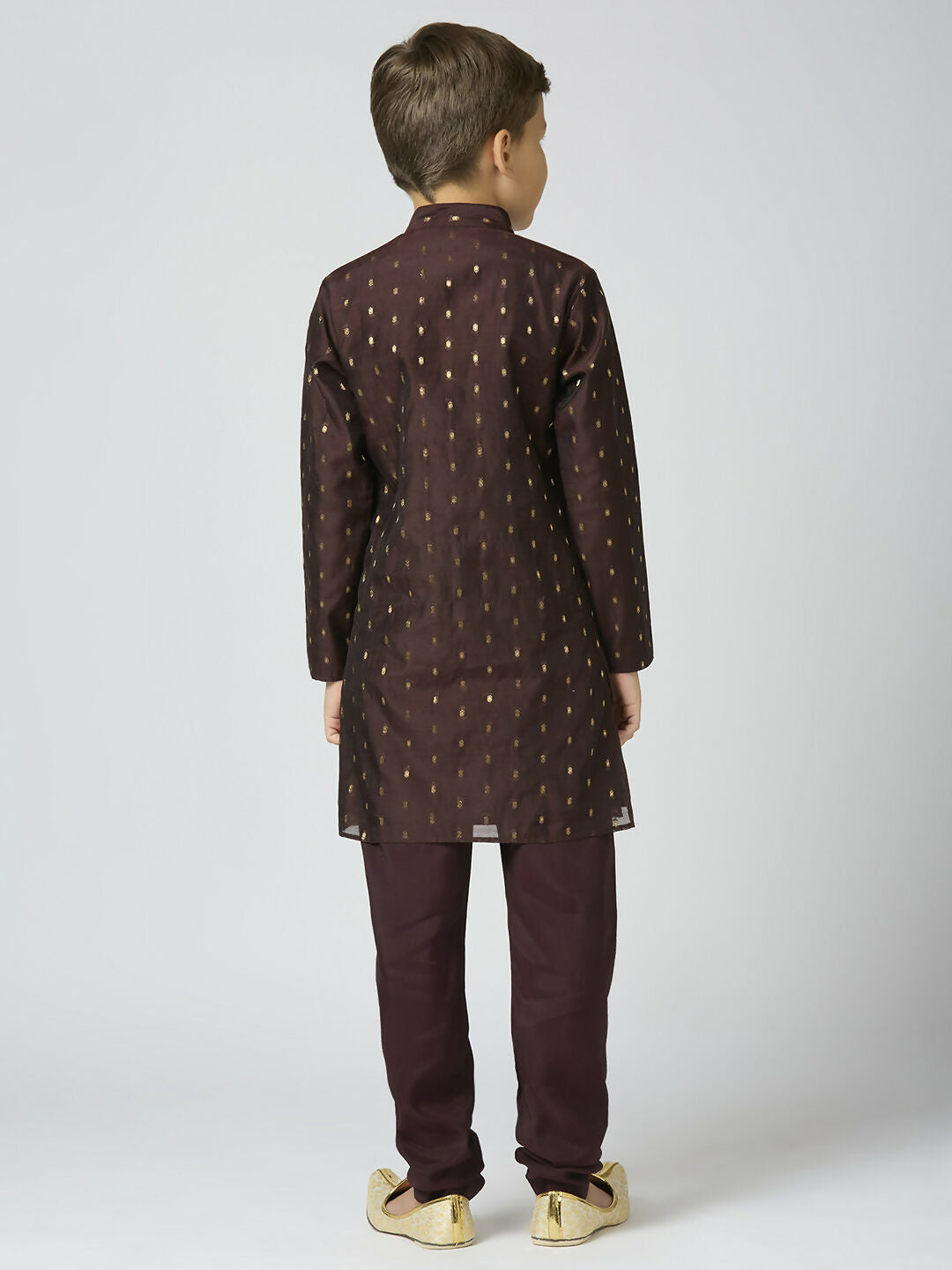 Joban Fashion Kids Island Full Sleeves Chanderi Kurta, Pyjama Set with Traditional Butta Work - Brown