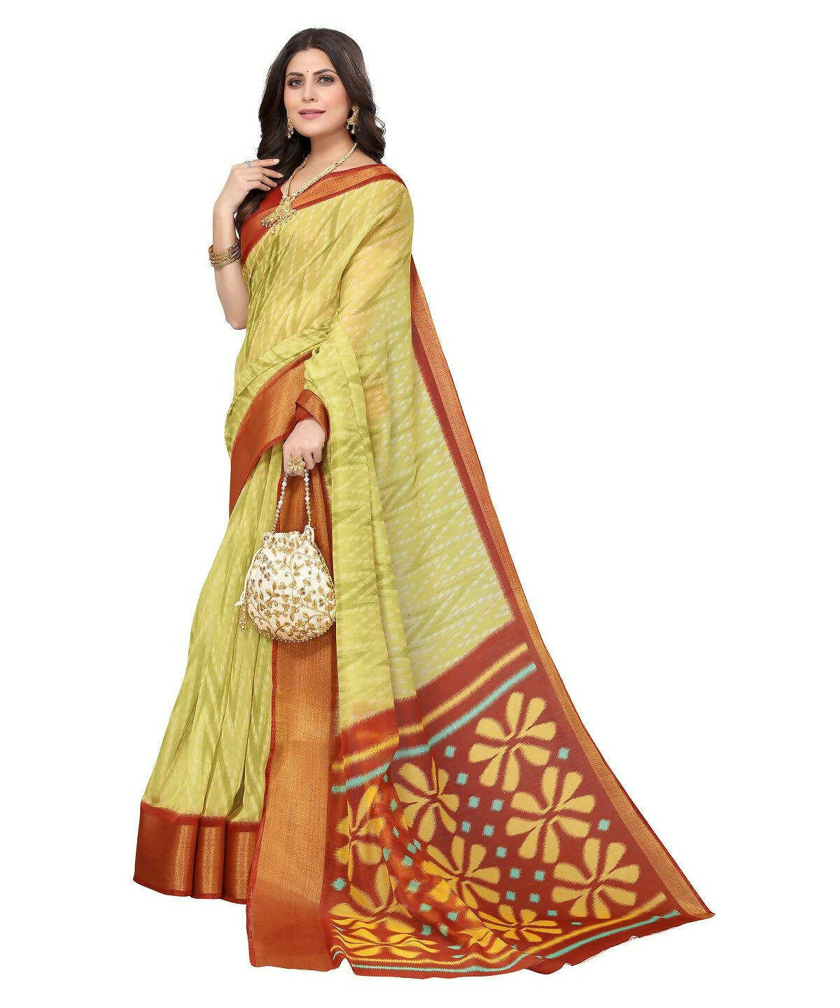Vamika Cotton Light Green Jari Border Bollywood Style Saree (DINO LIGHT GREEN)