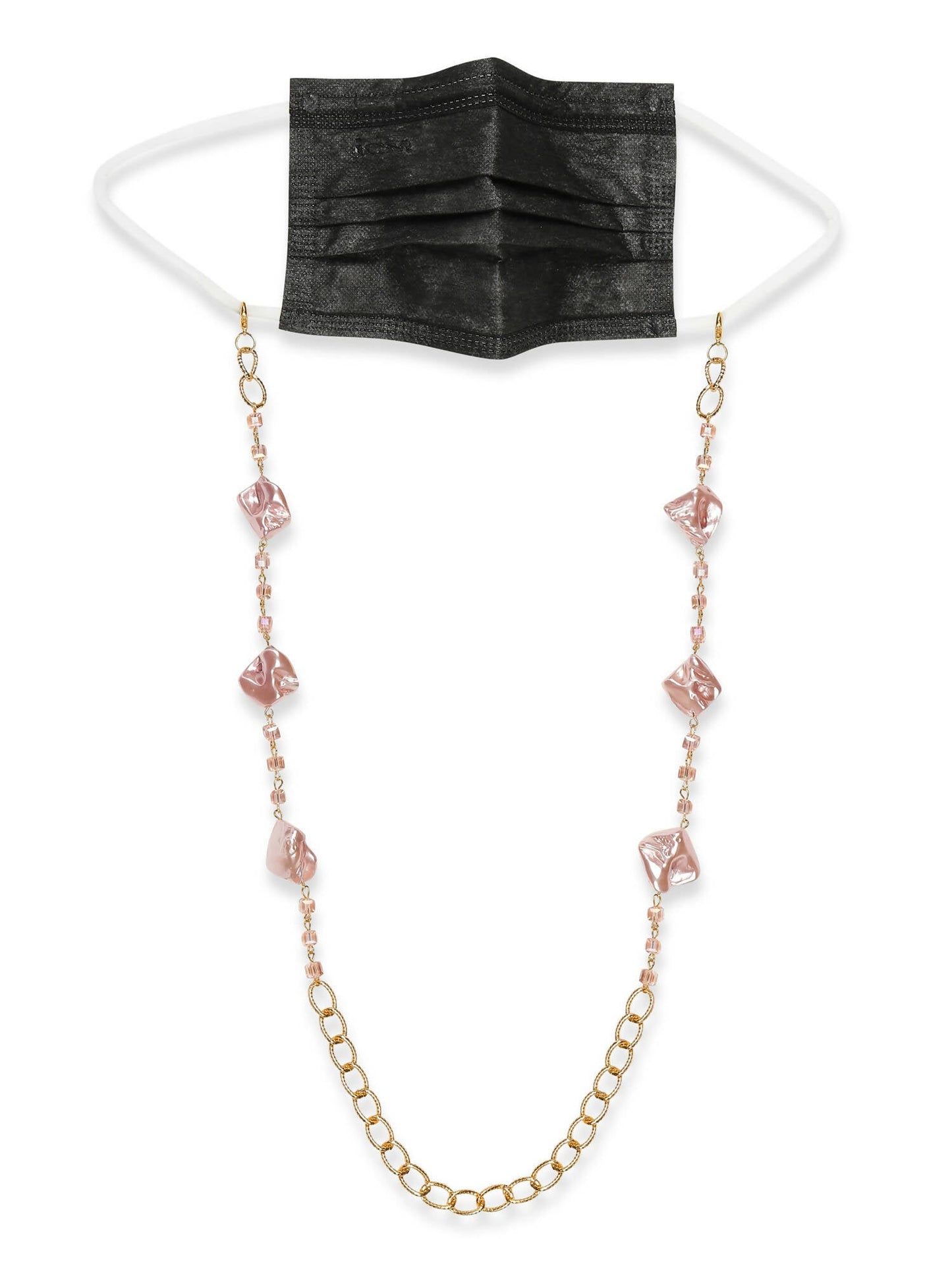 Pink Gold-Toned Embellished Mask Chain - Ruby Raang