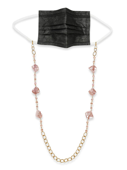 Pink Gold-Toned Embellished Mask Chain - Ruby Raang