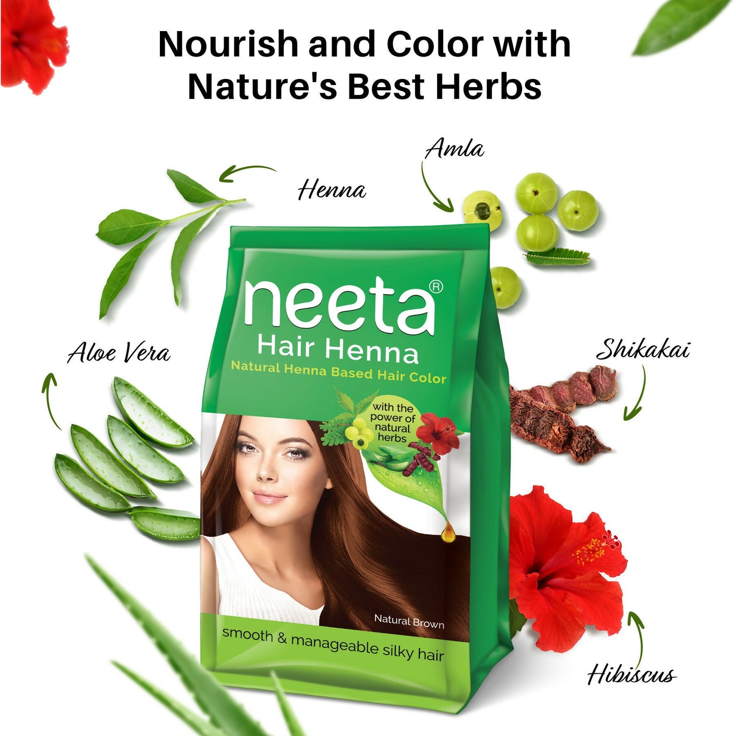 Neeta Henna Powder for Hair- Henna-Based Hair Color-Natural Brown