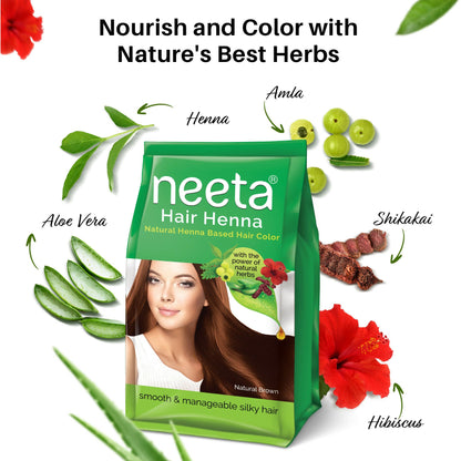 Neeta Henna Powder for Hair- Henna-Based Hair Color-Natural Brown
