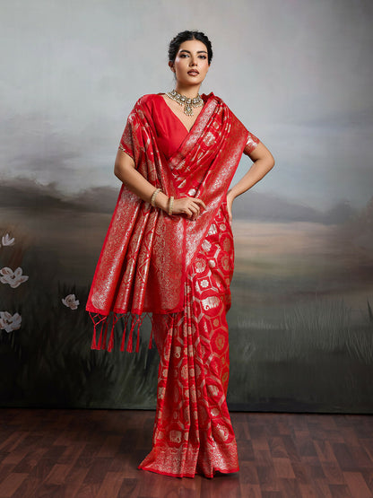 Shree Shyam Fashion Red Silk Blend Saree