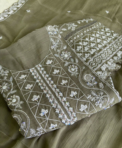 KC Mahendi Green Pakistani Straight Suit For Women Chiffon