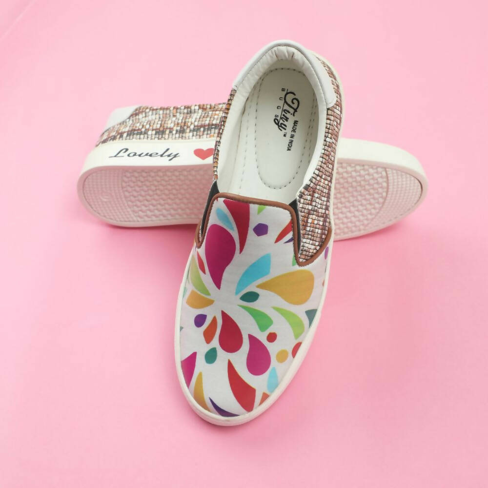 Tiny Bugs Girls Multi Printed Slip Ons Sneakers - White