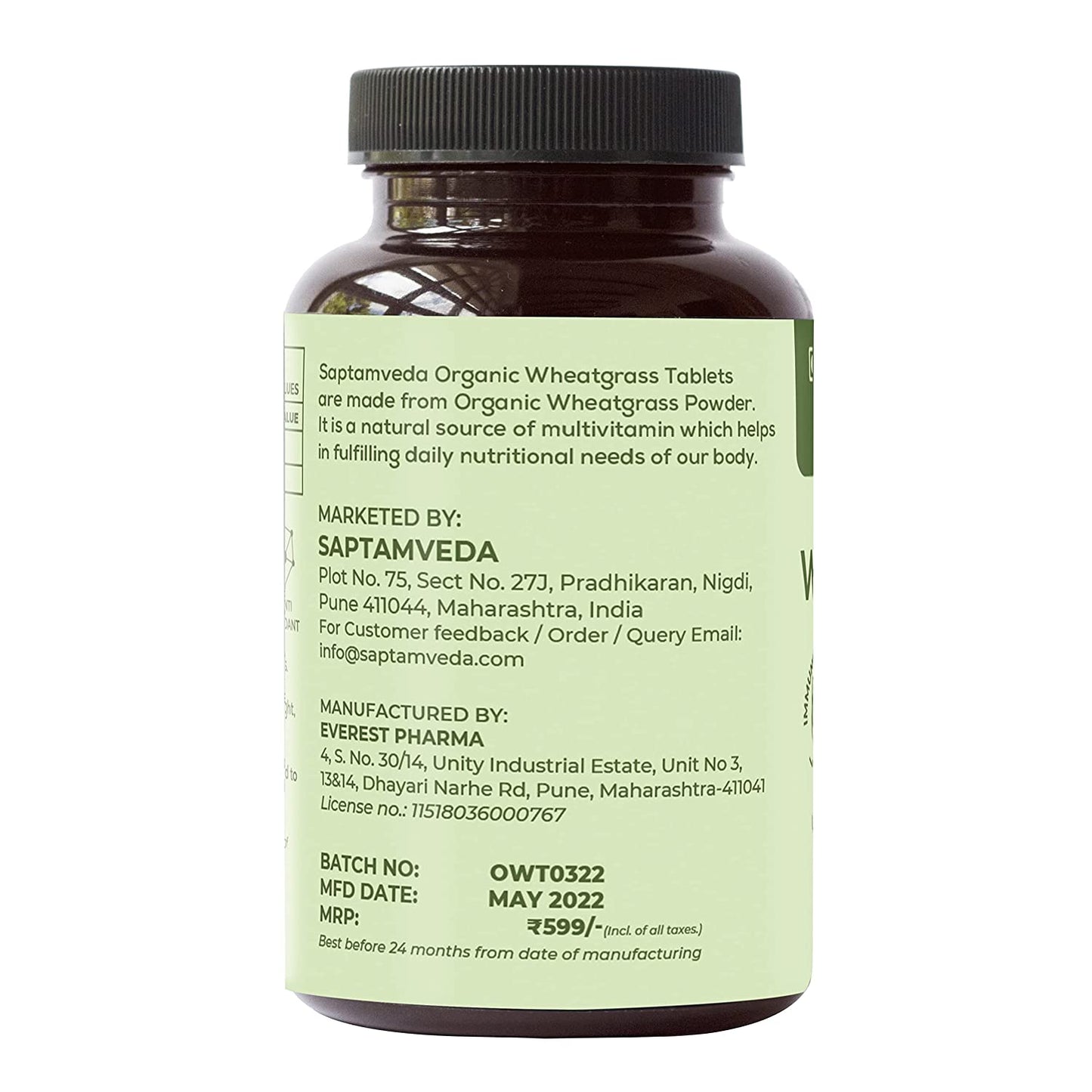 Saptamveda Organic Wheatgrass Tablets - 120 tabs