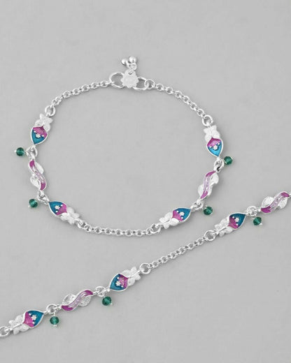 VOJ Set of 2 Stone Studded Mutli Color Designer Anklet