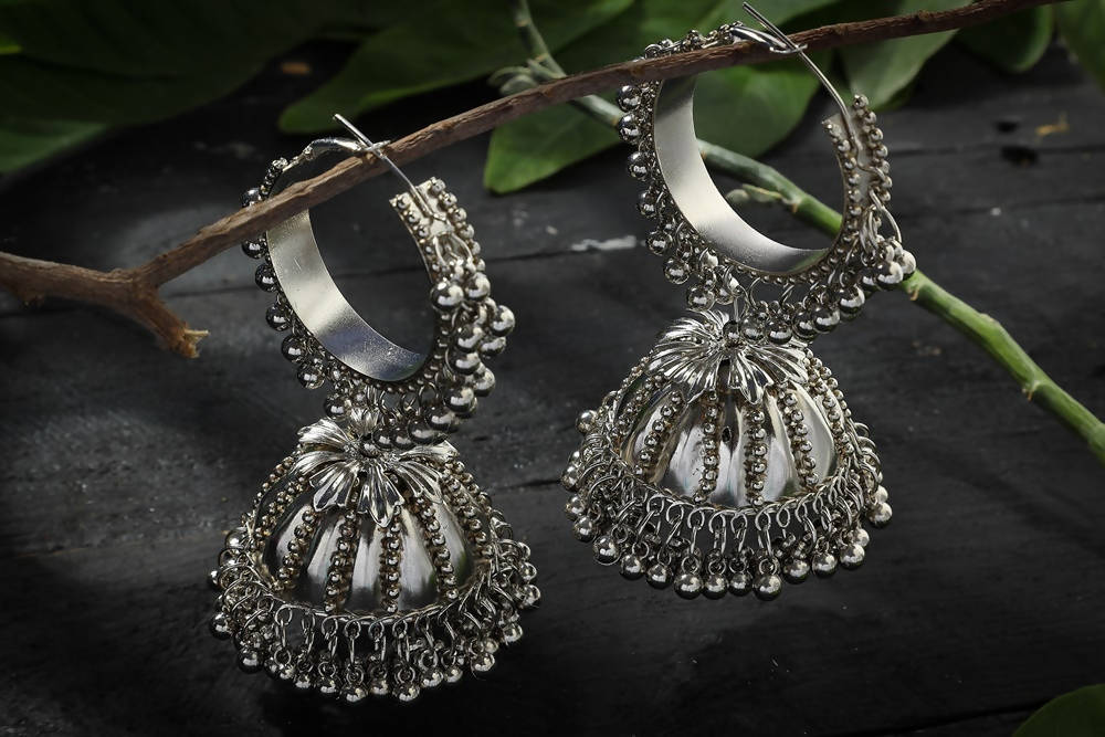 Mominos Fashion Johar Kamal Oxidised Black-Plated With Ghungroo Jhumkas