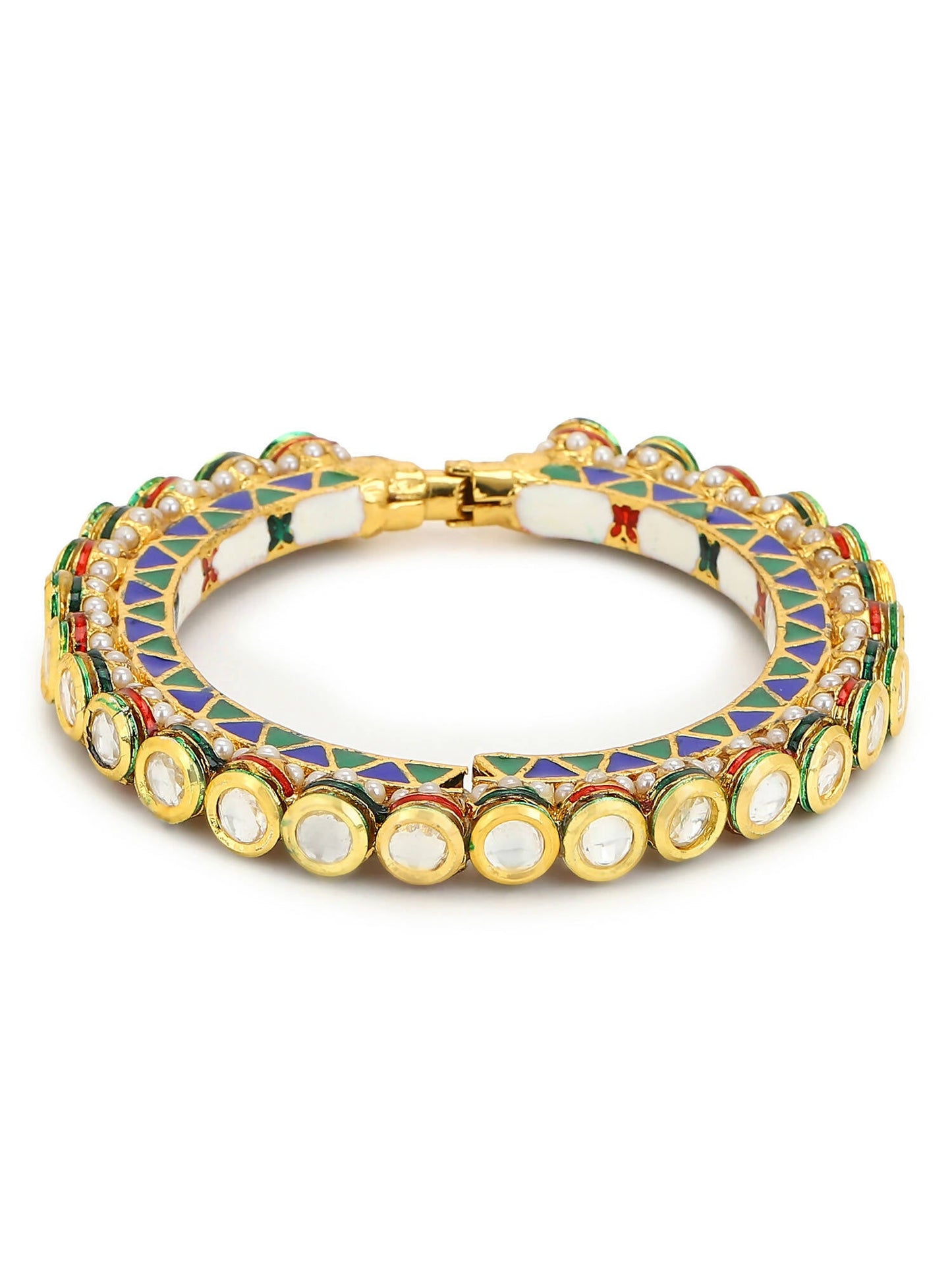Gold-Polished Stone Studded Meenakari Bangle - Ruby Raang