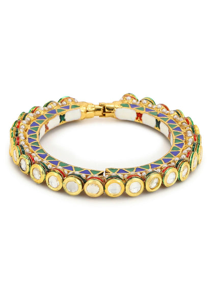 Gold-Polished Stone Studded Meenakari Bangle - Ruby Raang