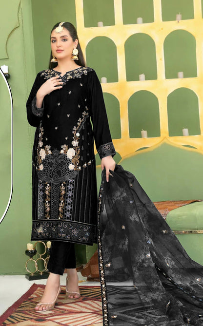Anaita Black Velvet Suit with Embroidery Sequence Work