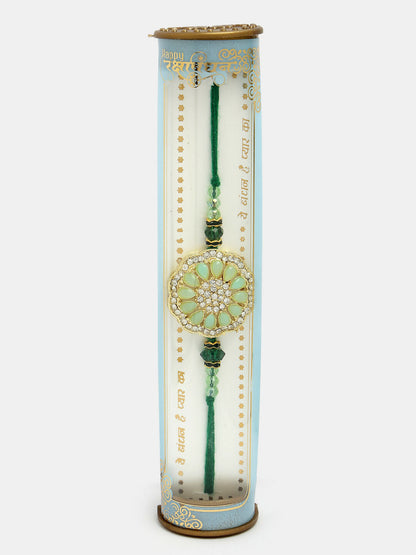 NVR Men Set of 2 Pink & Green Stone-Studded Rakhi With Roli Chawal