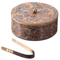 Nestroots Allure Teak Wood Roti Box with Tong Grey Enamel Print