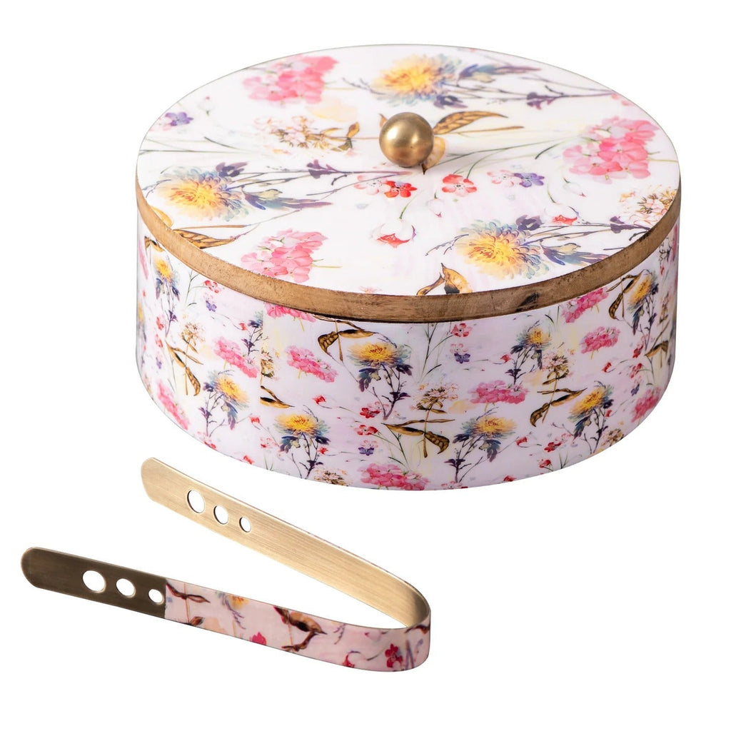 Nestroots Allure Roti Box With Tong Pink Teak Wood Enamel Print