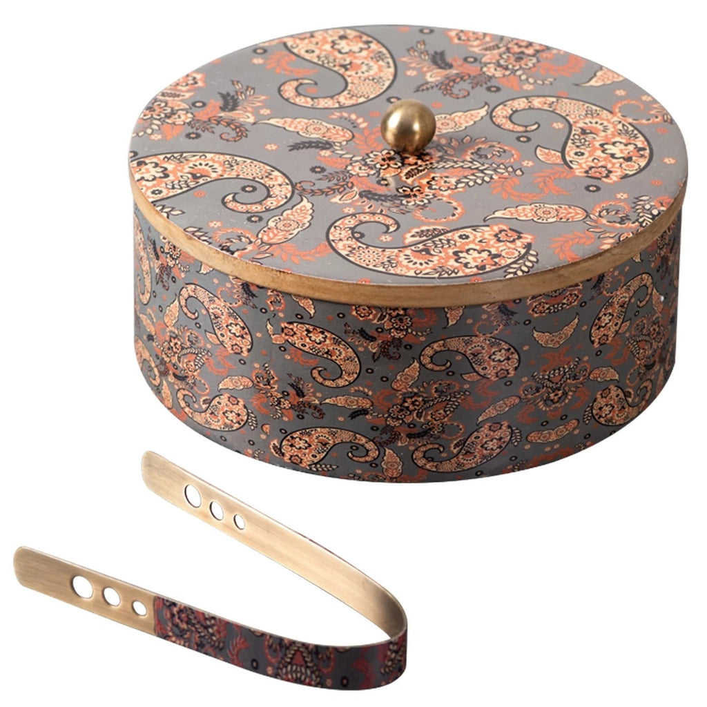 Nestroots Allure Roti Box with Tong Grey Enamel Print Mango Wood
