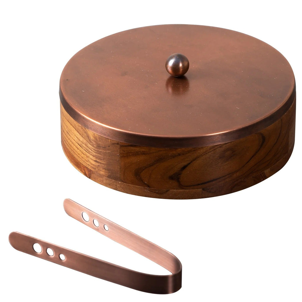 Nestroots Classic Acacia Wood Roti Box Copper Lid with Tong