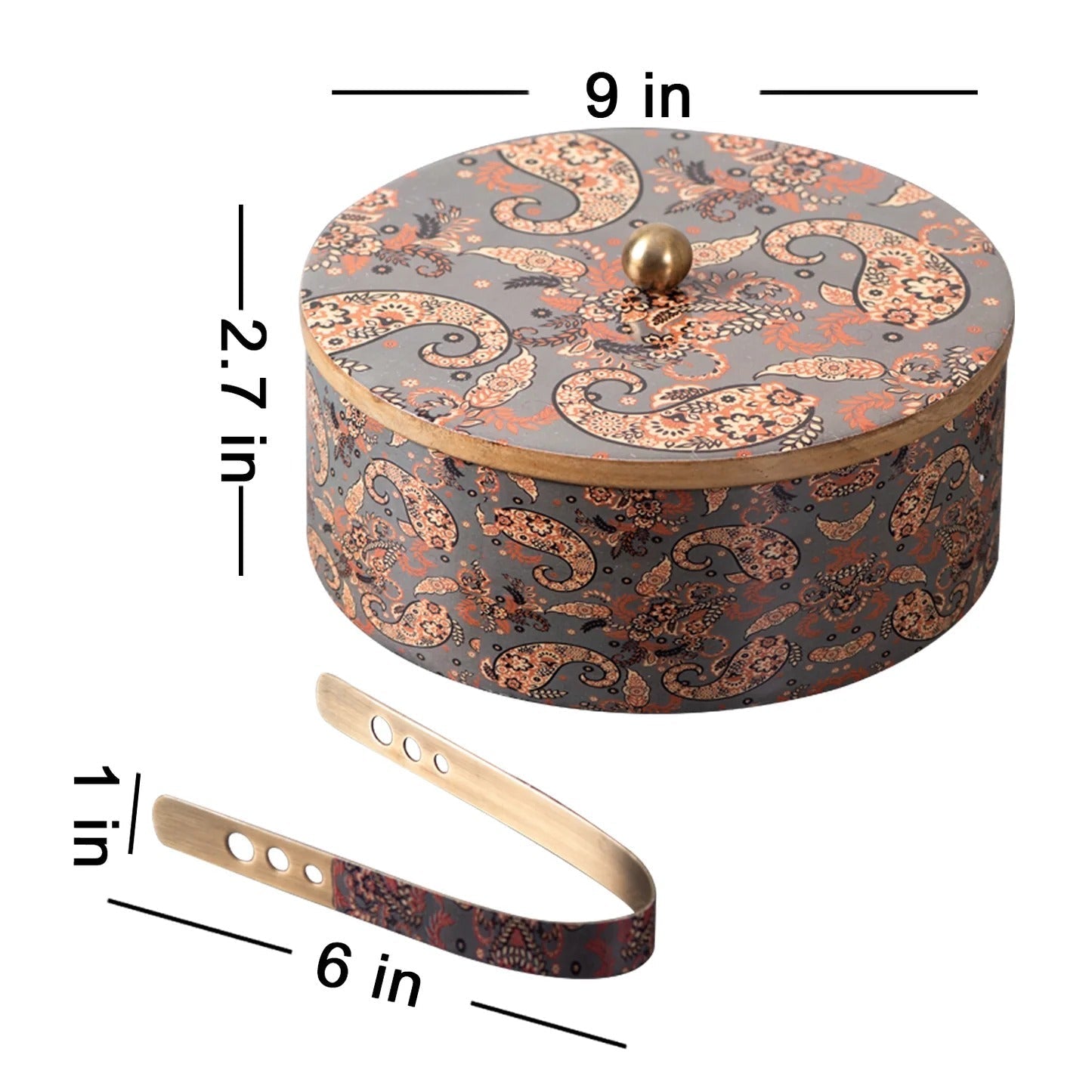 Nestroots Allure Roti Box with Tong Grey Enamel Print Mango Wood