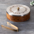 Nestroots Inscribe Acacia Wood Roti Box with Tong Silver Laser Design