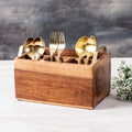 Nestroots Inseparables Teak Wood Cutlery Holder Small Gold Handle Classic