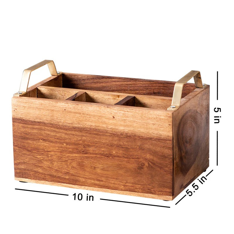 Nestroots Inseparables Teak Wood Cutlery Holder Small Gold Handle Classic