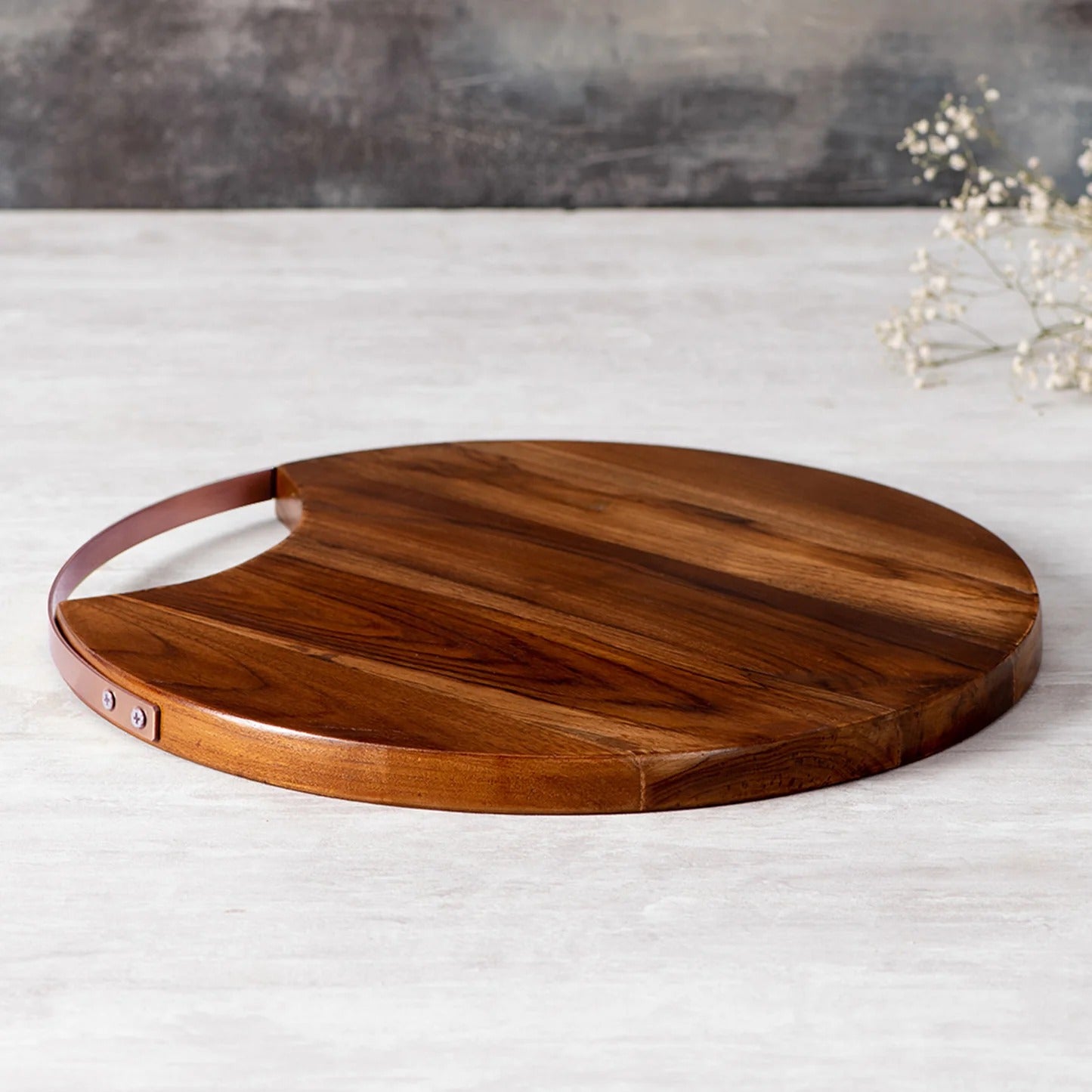 Nestroots Teak Wood Serving Platter Copper Handle