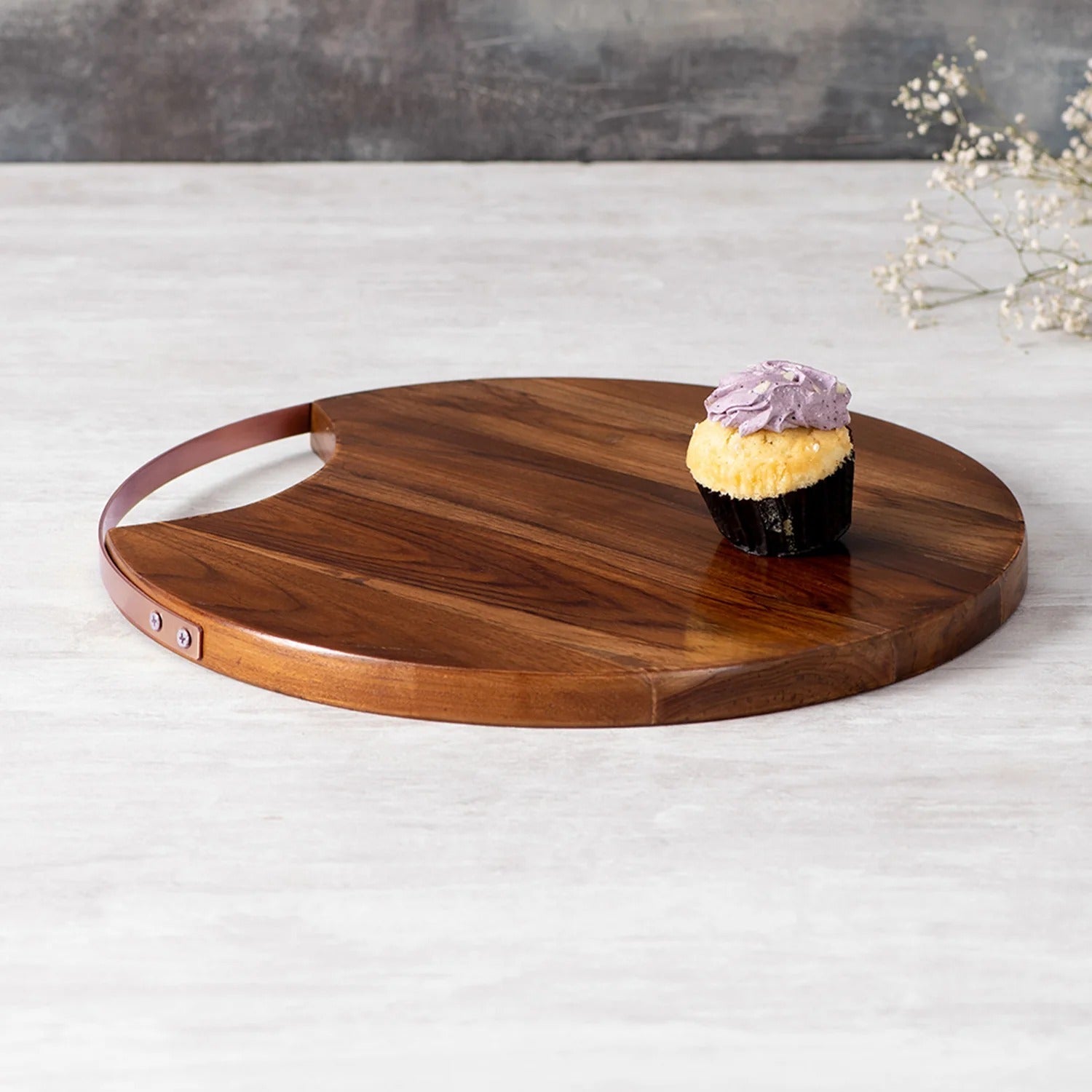 Nestroots Teak Wood Serving Platter Copper Handle