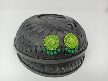 Terracotta Boho Style Studs With Dangles-Green
