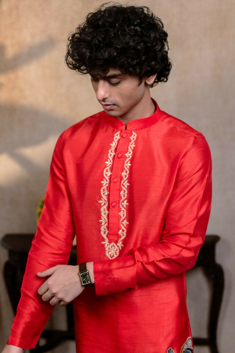 Falling Raw Silk Red Padma Gopala By Hilo Design
