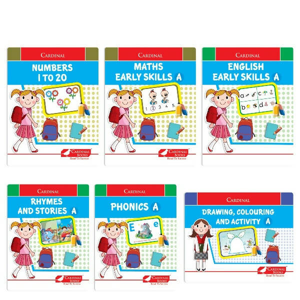 Cardinal Fun Learning Nursery Activity Books Set of 6|Number| Rhymes & Story| Phonic| English & Maths| Colouring Book for Kids Ages 3-4 Years