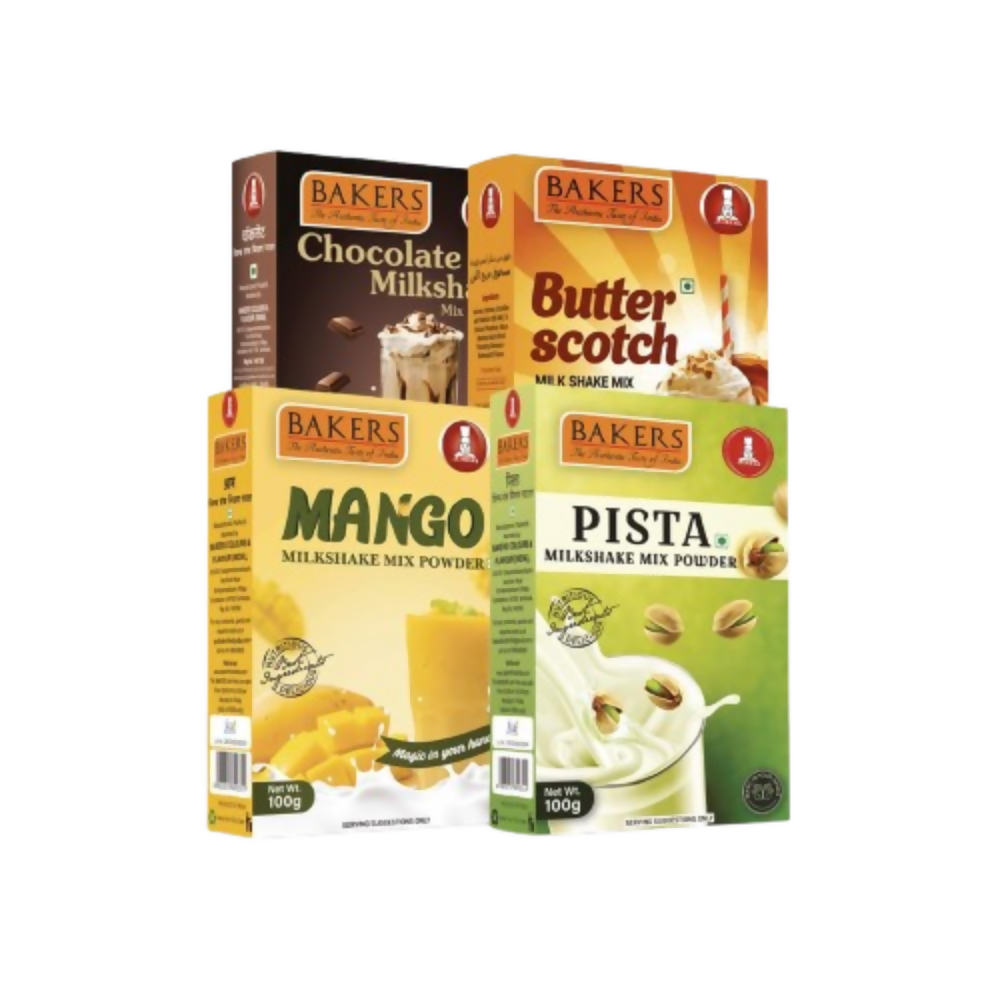 BAKERS Premium Milk Shake Mix - Chocolate, Butterscotch, Mango & Pista