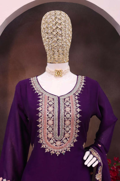 Anaita Violet Heavy Chinon Stitched Suit with Embroidery & Sequence Work