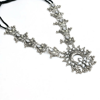 Mominos Fashion Johar Kamal Women Silver-Plated Brass Finish Rani Haar Statement Necklace
