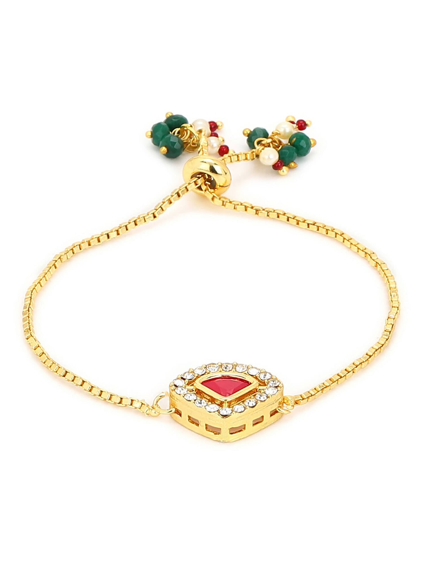 Women's Gold-Polished Pink Kundan Studded Brass Charm Bracelet - Ruby Raang