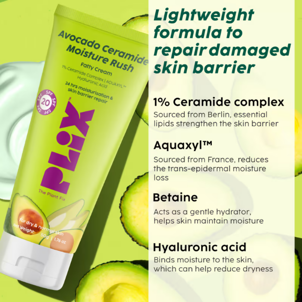 PLIX The Plant Fix Barrier Repair Combo Kit with Avocado Ceramide Moisture Rush Serum, Cleanser & Cream