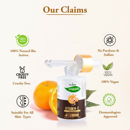 VI-JOHN Prakritik Vitamin C Face Serum Brightening, Anti-Aging & Glowing Skin, 100% Bio-Actives