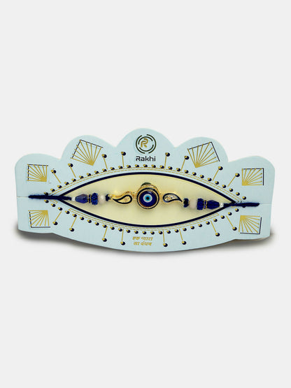 NVR Women & Men Set of 2 Blue Evil Eye Beaded Bhaiya Bhabhi Rakhi With Roli Chawal